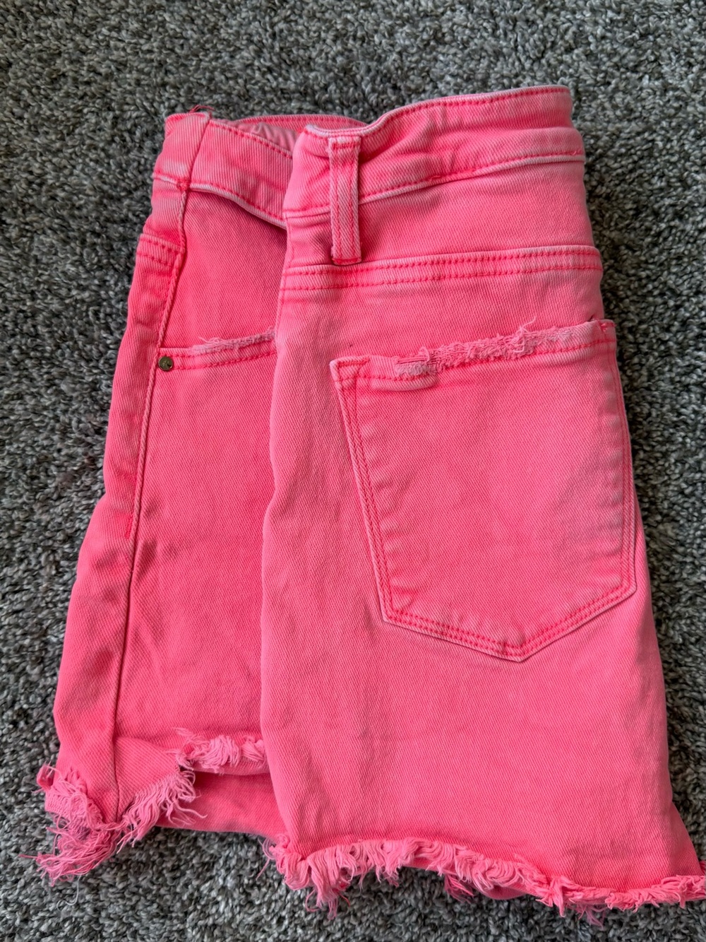 Risen Jeans Bright Neon Pink Frayed-Hem Denim Shorts - Picture 3 of 4